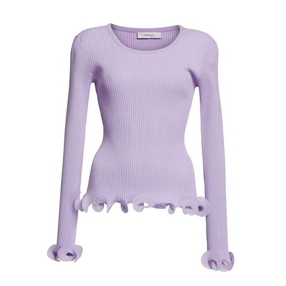 NEW MILLY women's wired edges ribbed knit pullover sweater in lavender - Picture 1 of 1